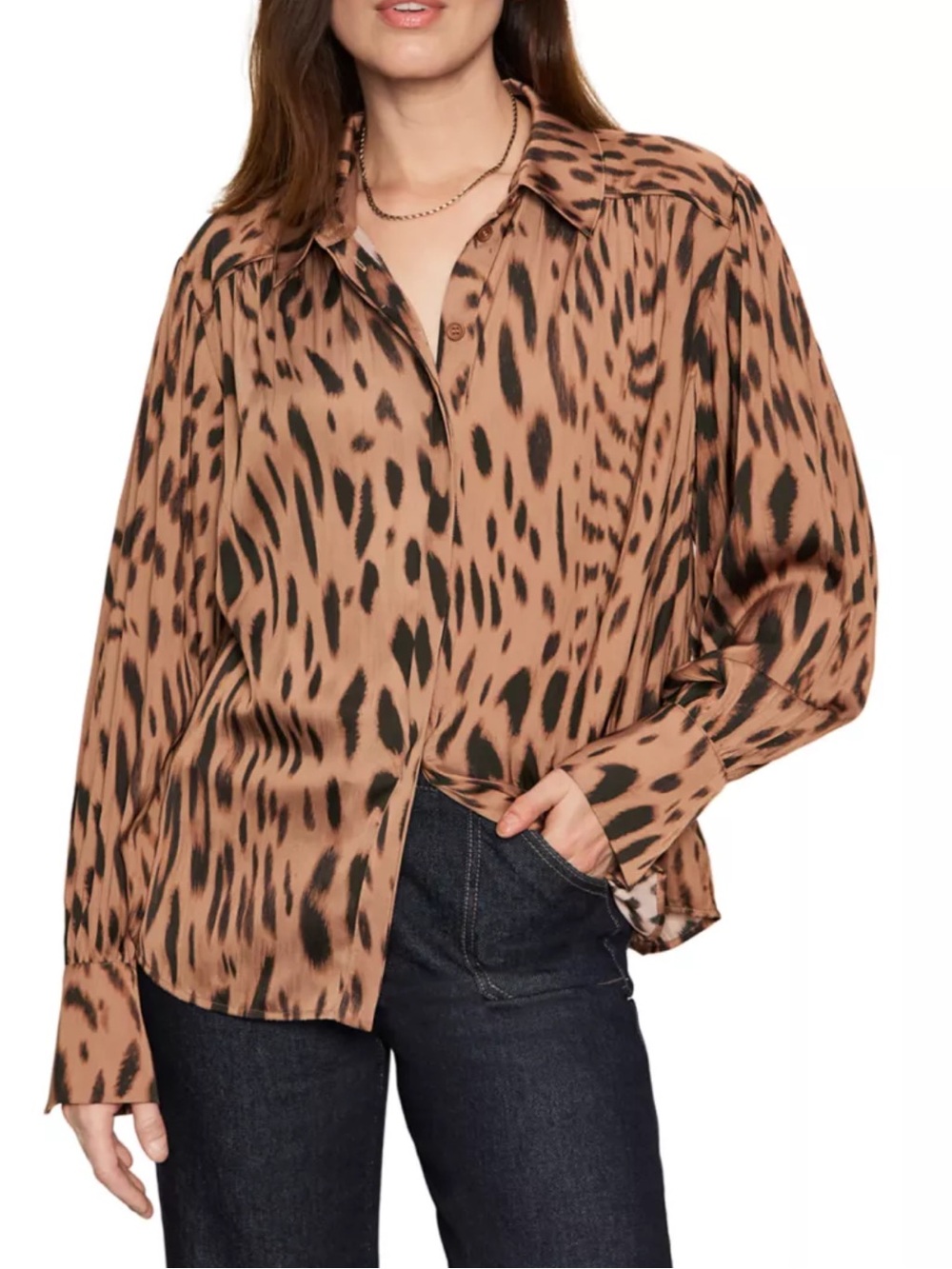 Sanctuary Brown and Black Animal Print Button-Front Blouse NWOT SIZE XL